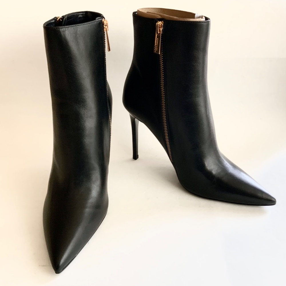 Michael Kors Keke Black Leather Ankle Boots Stiletto Heel Pointed Toe Bootie 9.5 - Picture 6 of 15
